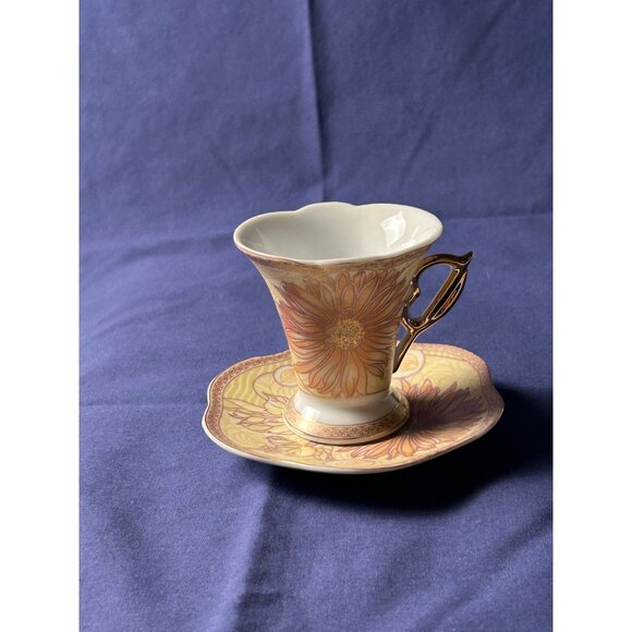 D’Lusso Home Collection Floral Teacup & Saucer Set Gold Handle Porcelain Vintage - Picture 1 of 9